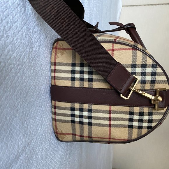 Duffle Medium Haymarket Check Tan Leather Weekend/Travel Bag - Picture 9 of 9
